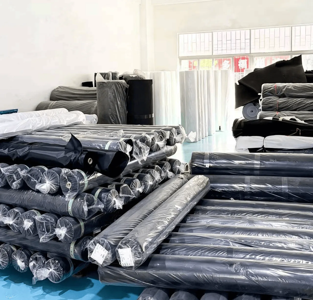 Material storage area for custom bag fabrics and production inputs