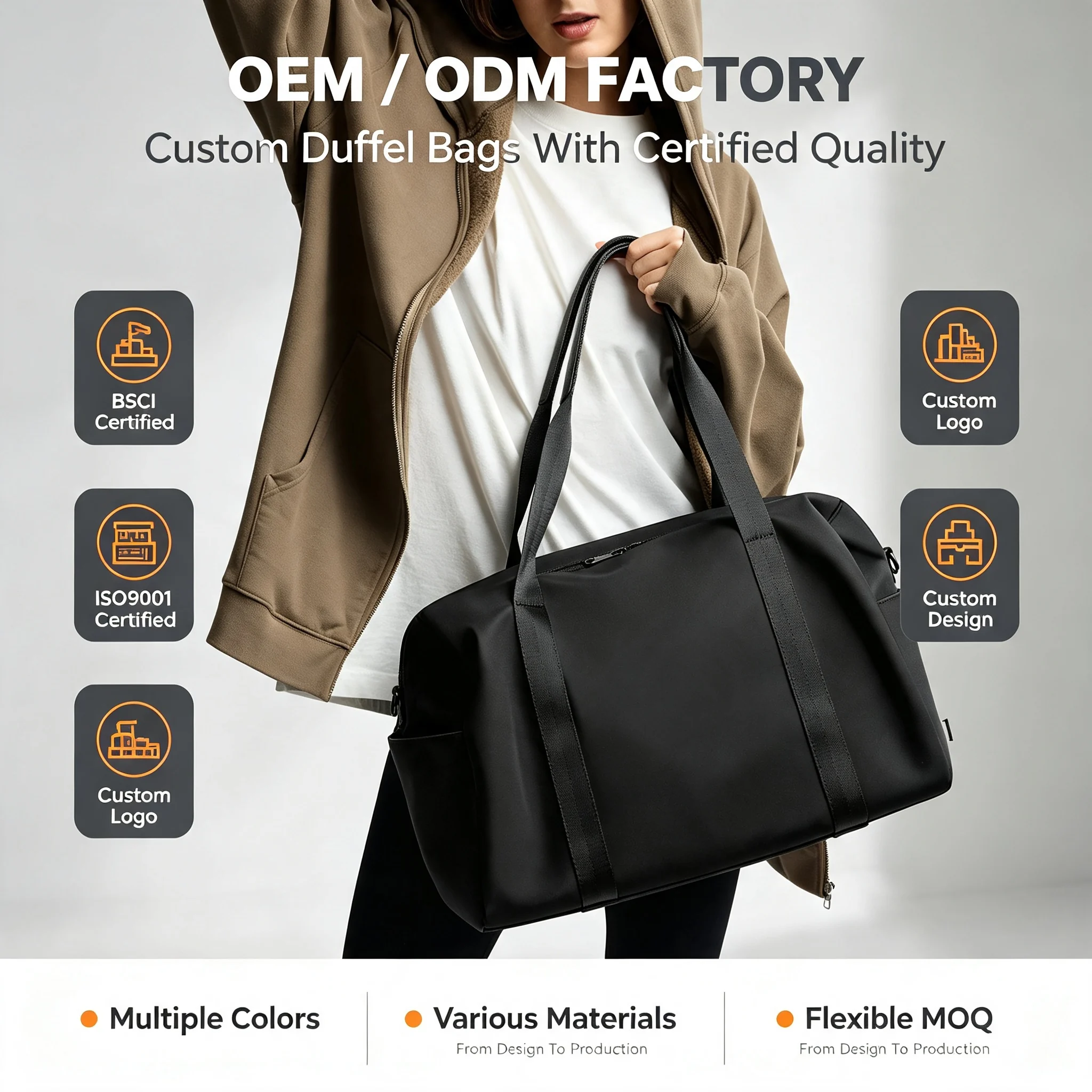 Custom Nylon Duffel Bag clean product or use-scene view