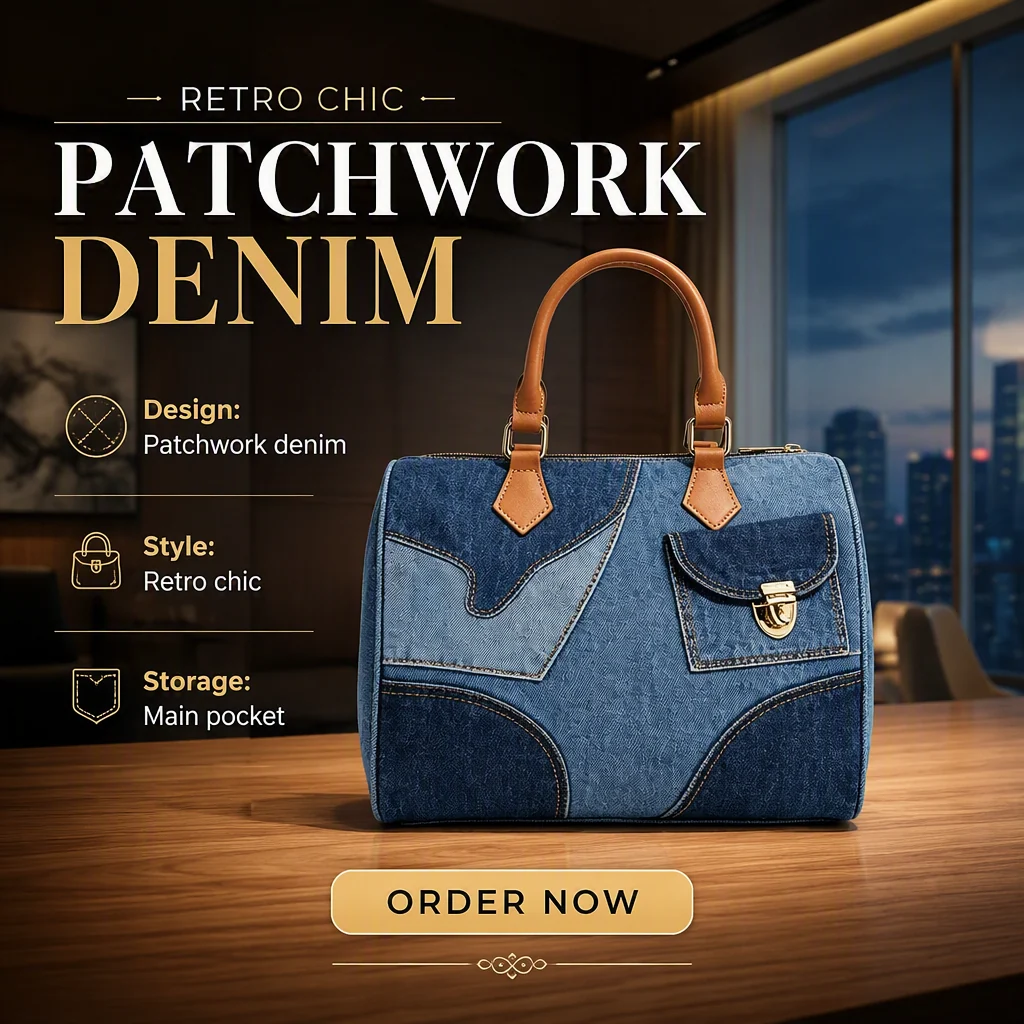 Custom Denim Tote Bag clean product or use-scene view