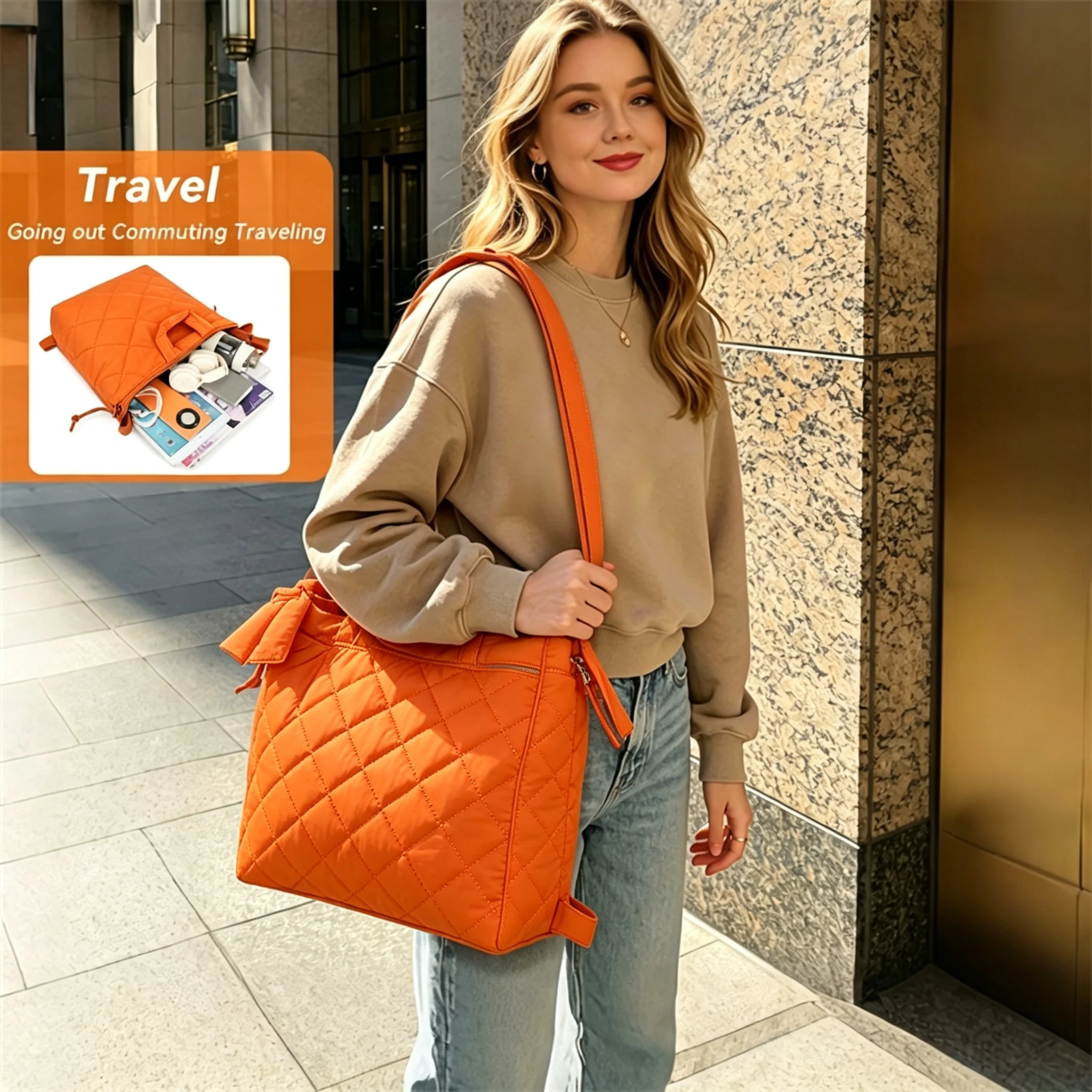 Custom Quilted Tote Bag clean product or use-scene view