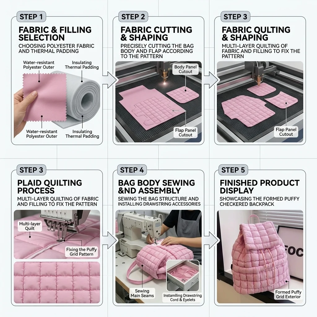 Custom Puffer Nylon Backpack clean product or use-scene view