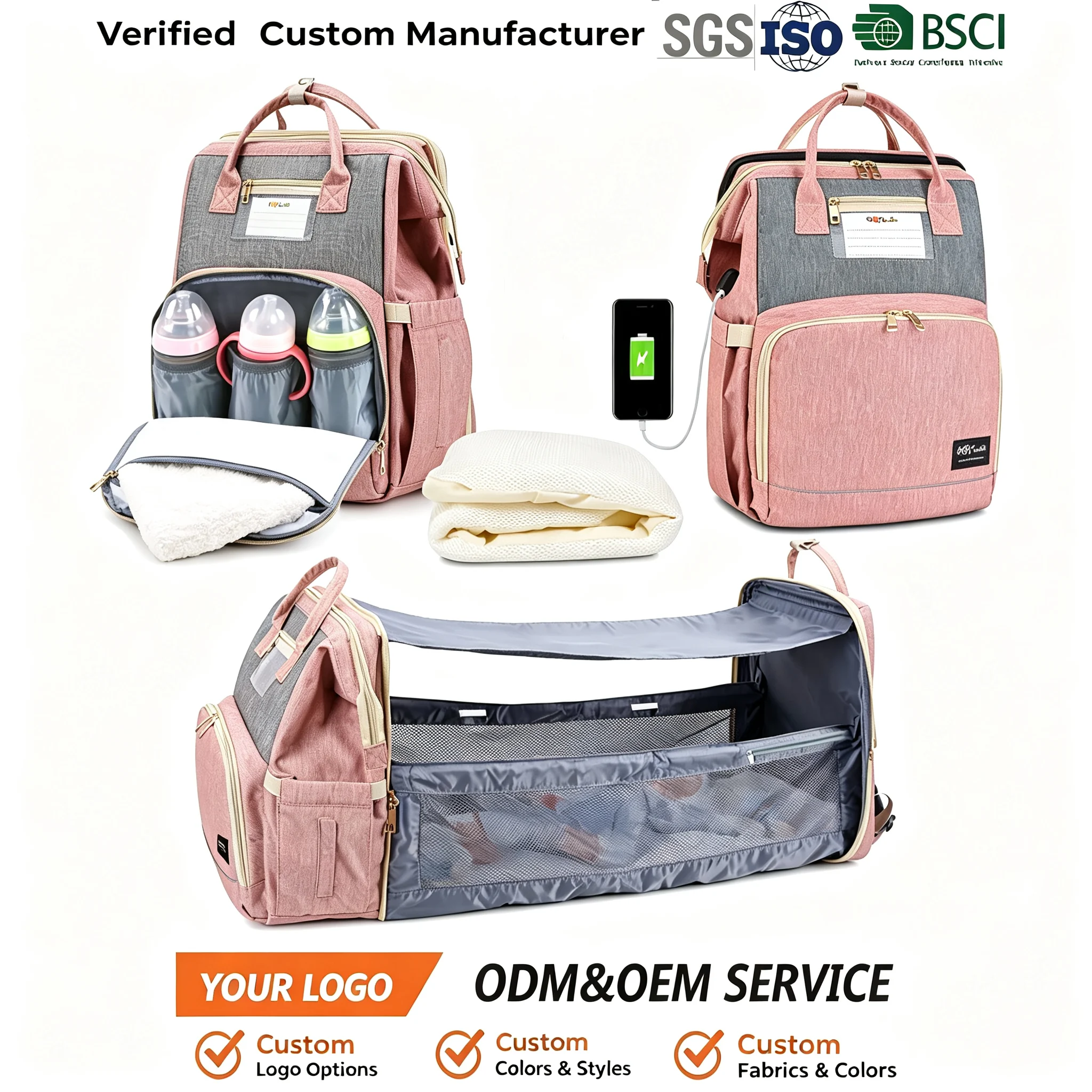 Custom Canvas 3-in-1 Diaper Backpack clean product or use-scene view