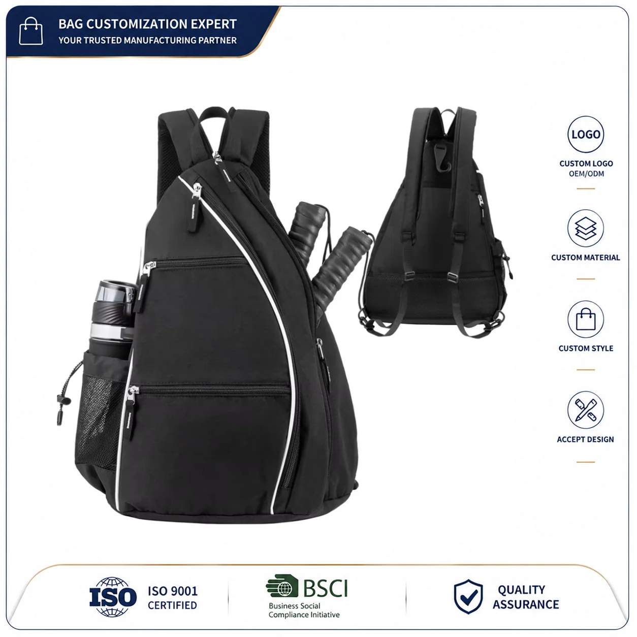 Custom Pickleball Backpack Sling Bag clean product or use-scene view