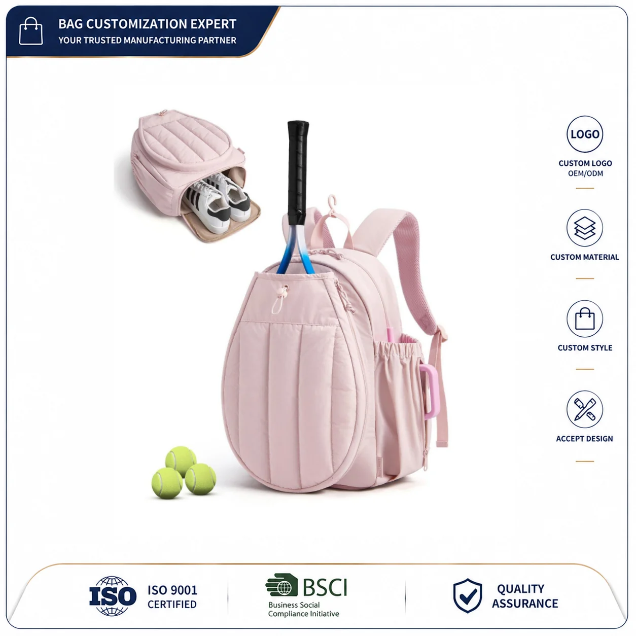 Custom Racquet Backpack Crossbody Bag clean product or use-scene view