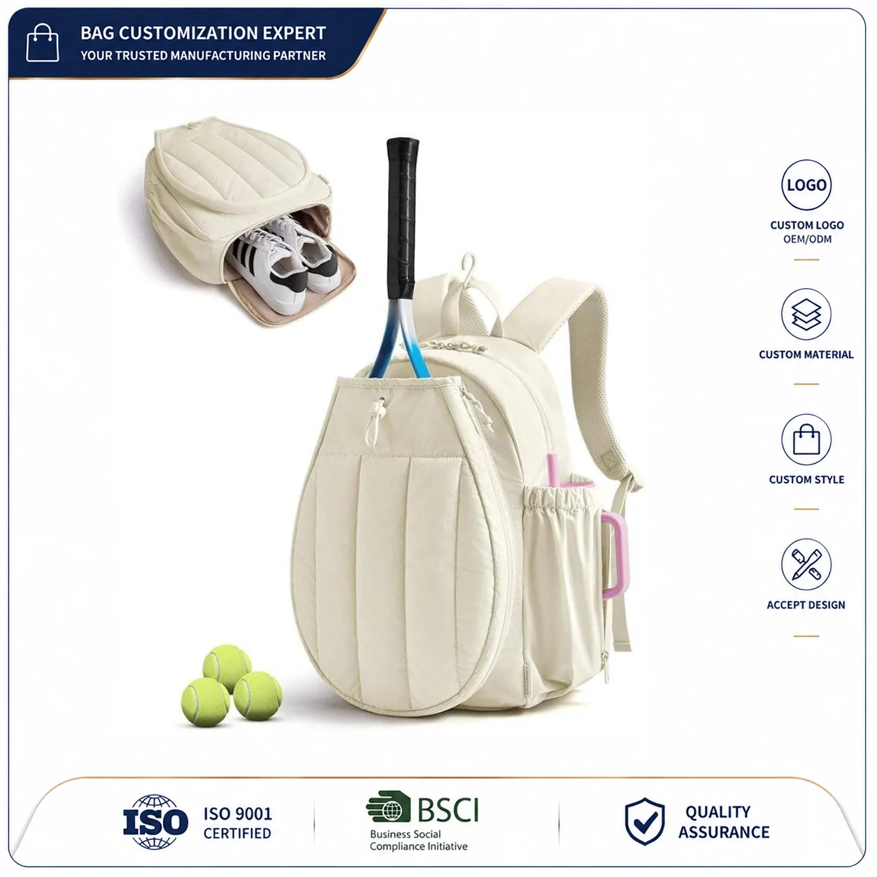 Custom Table Tennis Bag With Shoe Compartment clean product or use-scene view