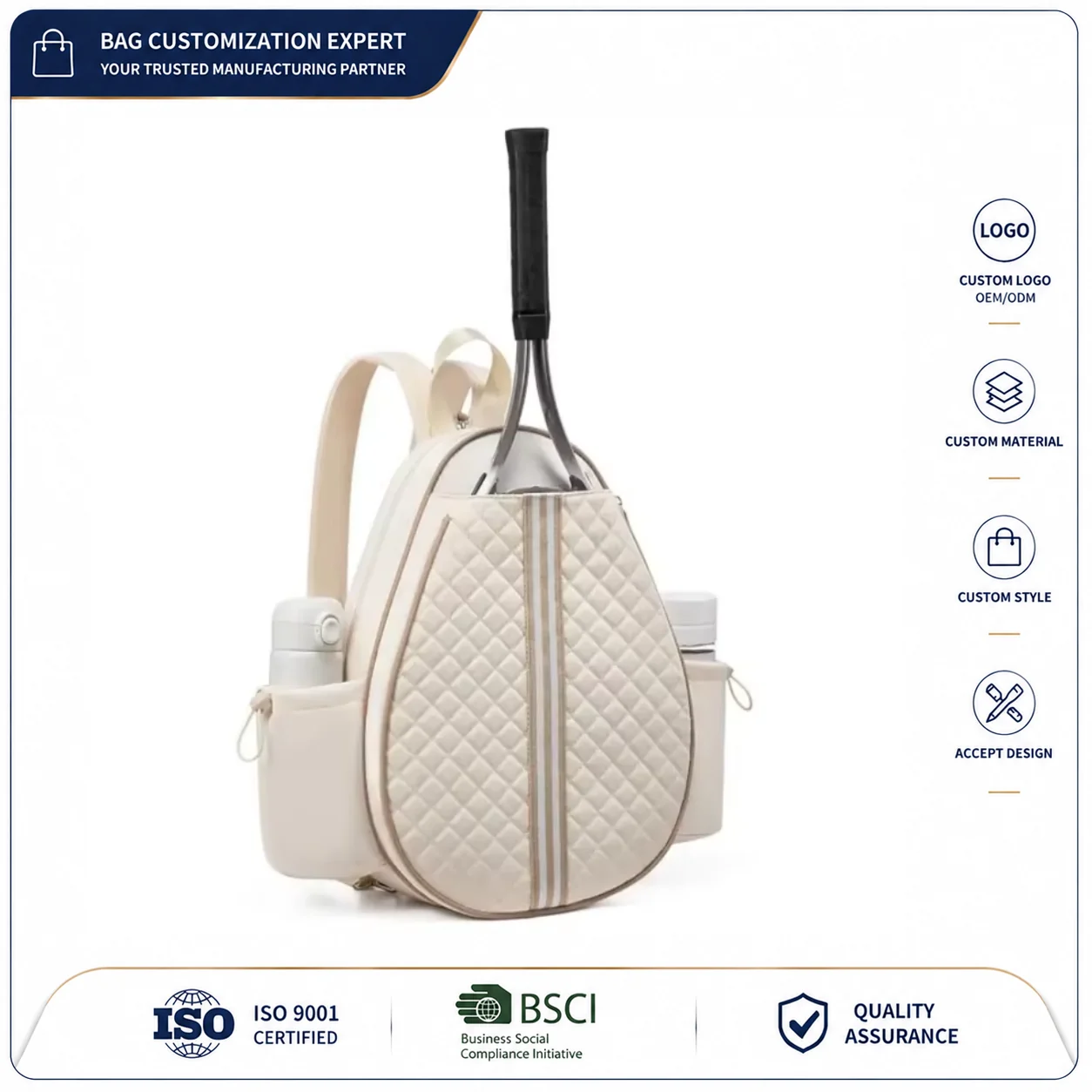 Custom Tennis Racquet Duffel Backpack clean product or use-scene view