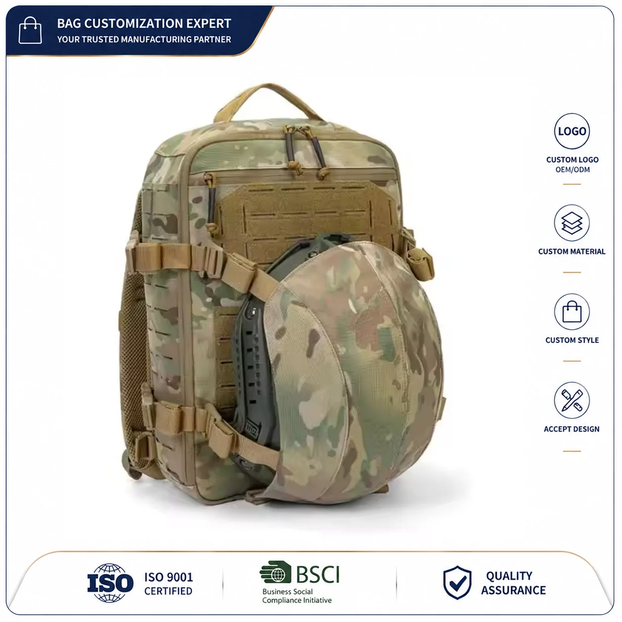 Custom Tactical Helmet Backpack clean product or use-scene view