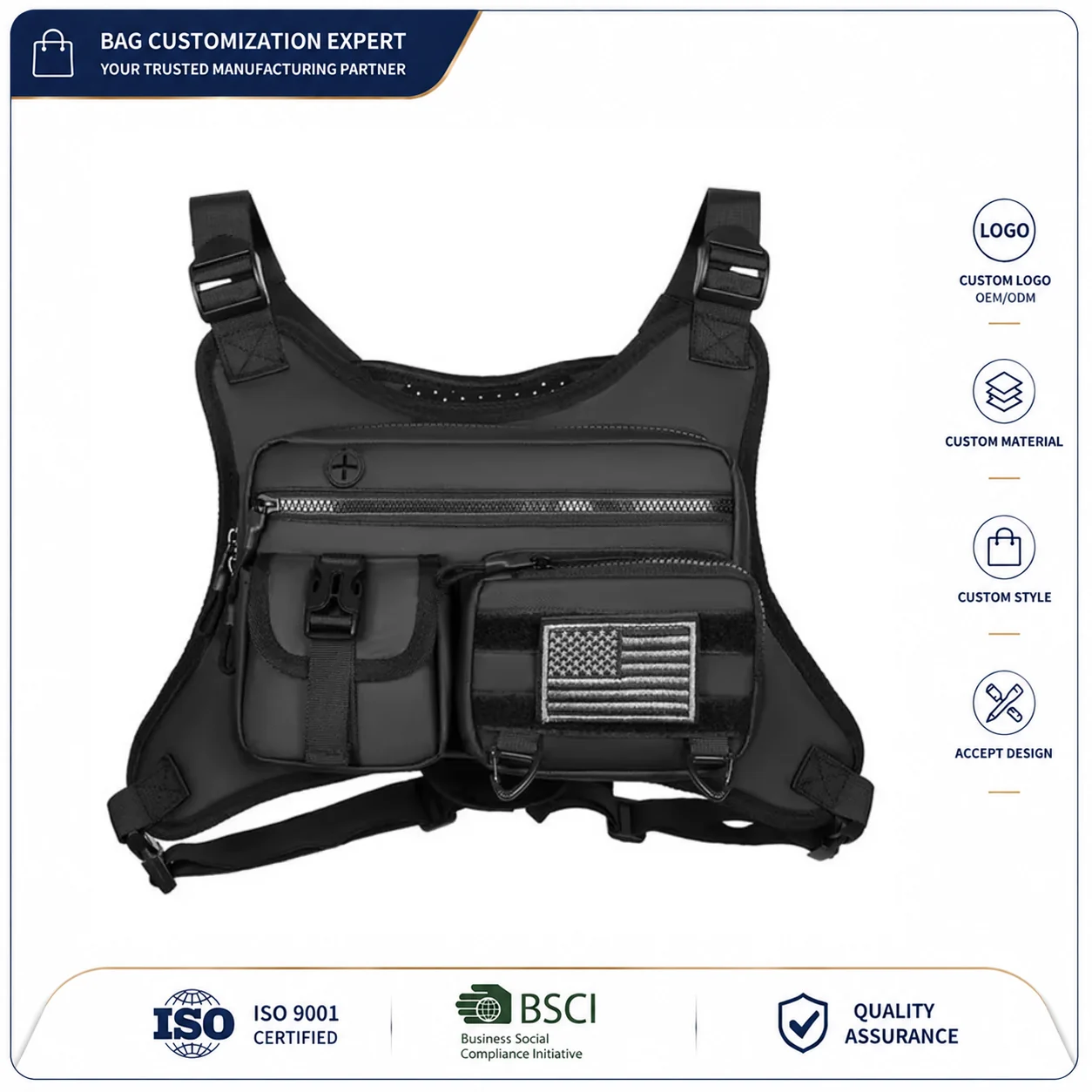 Custom Tactical Running Vest Chest Pack clean product or use-scene view