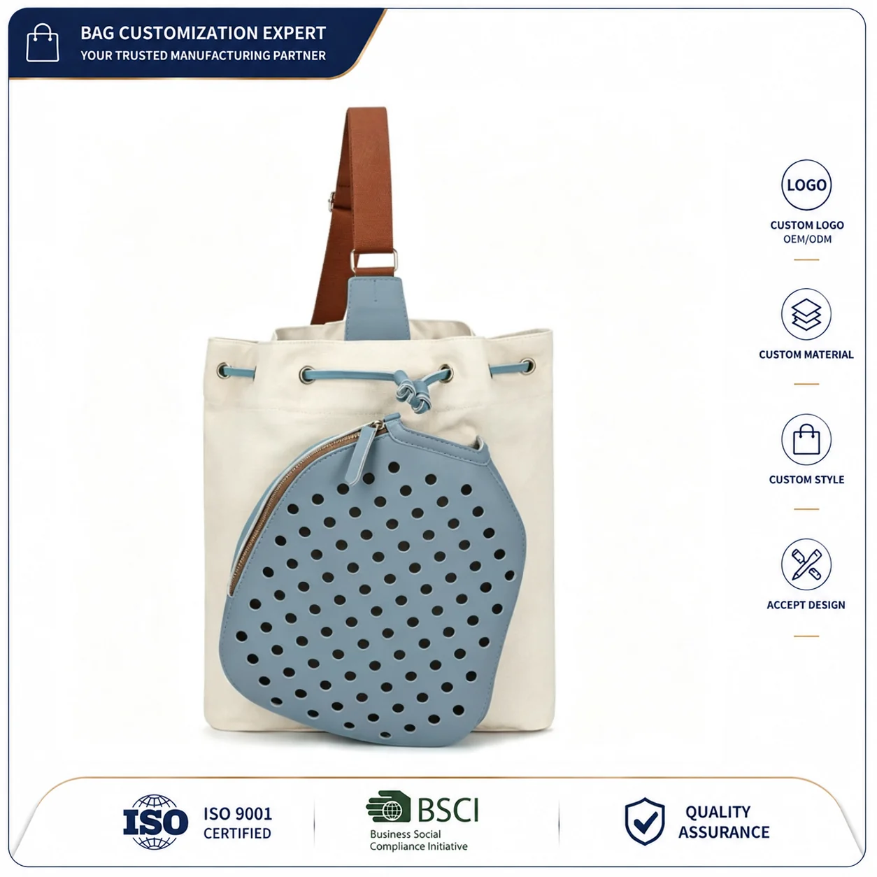 Custom Perforated Racket Shoulder Bag clean product or use-scene view