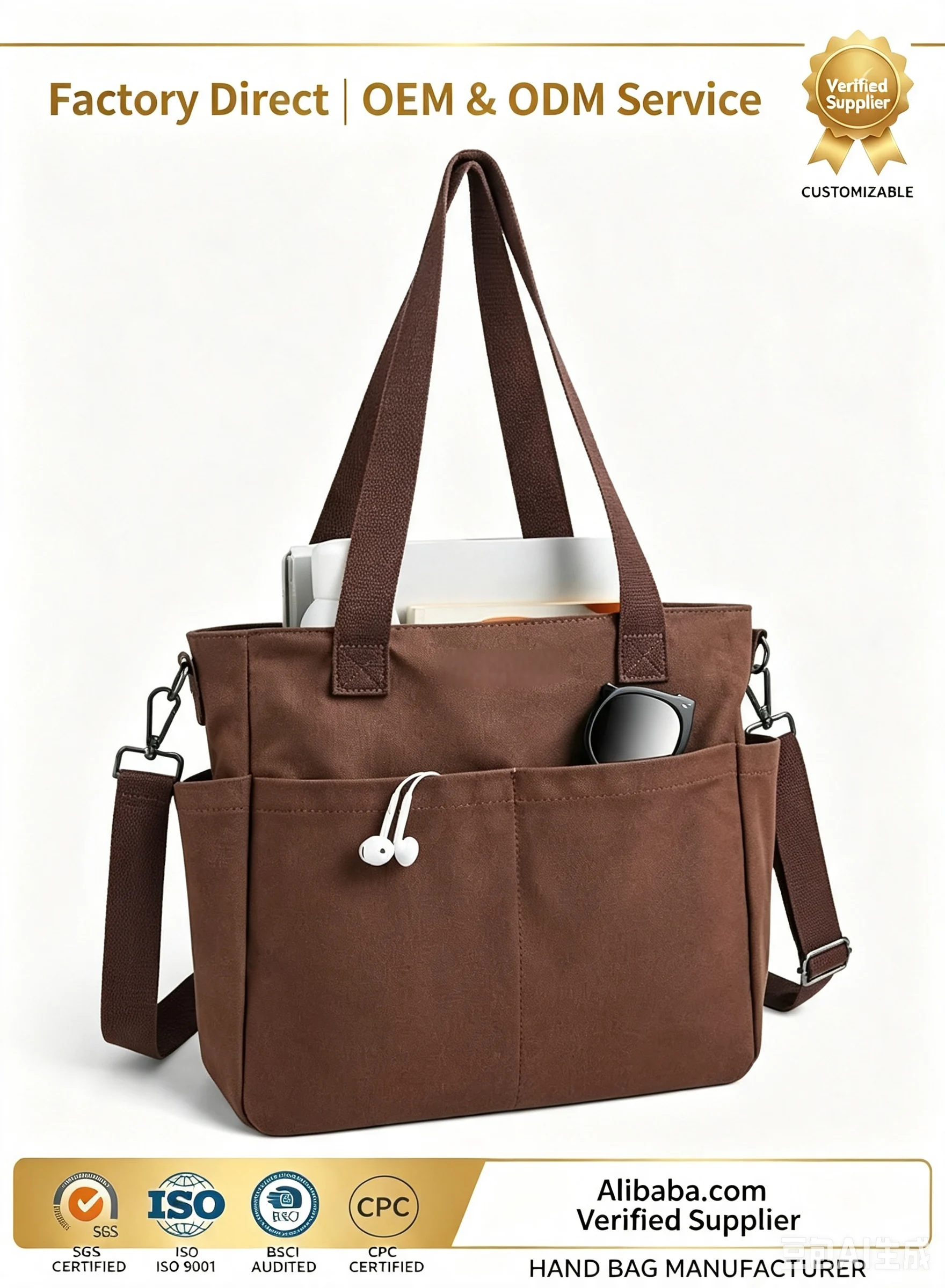Custom Canvas Zipper Tote Bag clean product or use-scene view