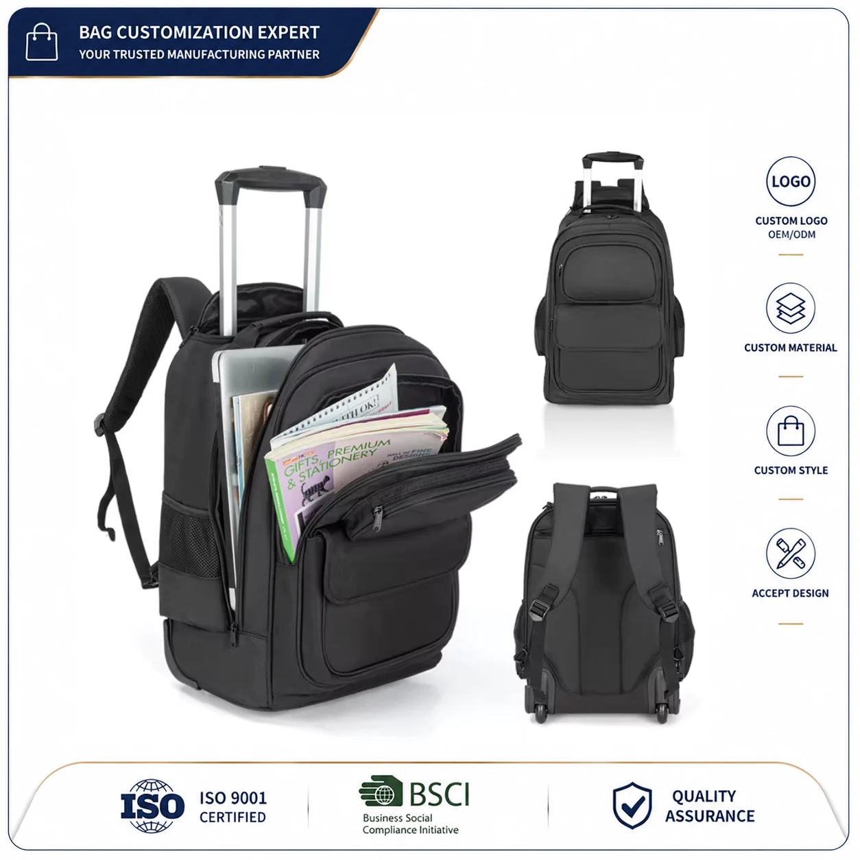 Custom Rolling Travel Backpack