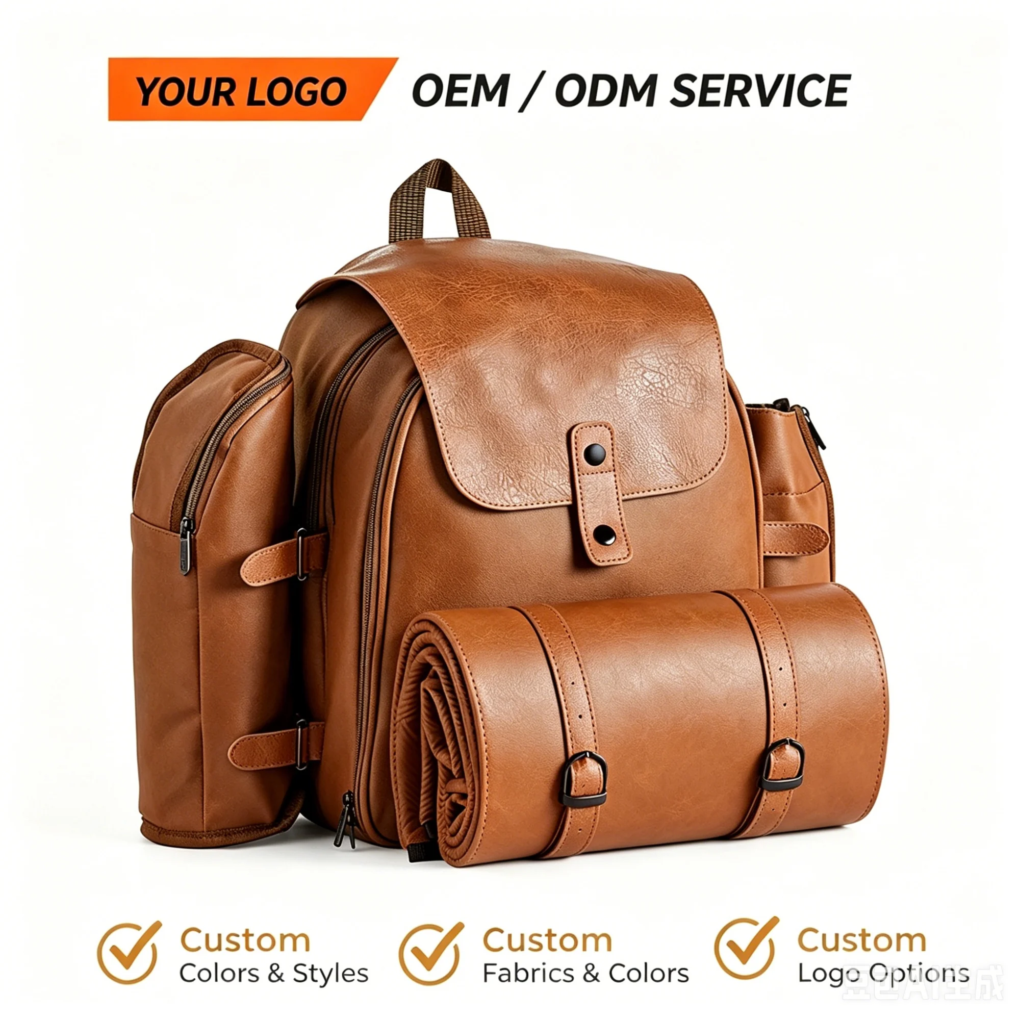 Custom picnic backpack set with cooler for private label bag manufacturing