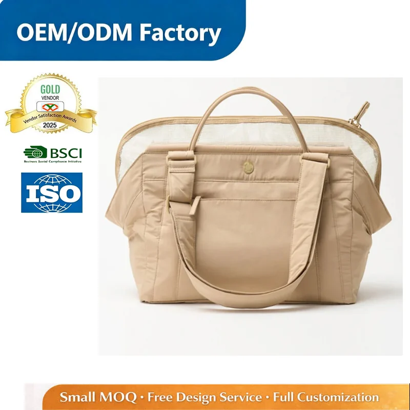Custom open top pet travel tote for private label bag manufacturing