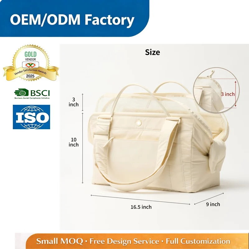 Custom soft sided pet travel tote for private label bag manufacturing