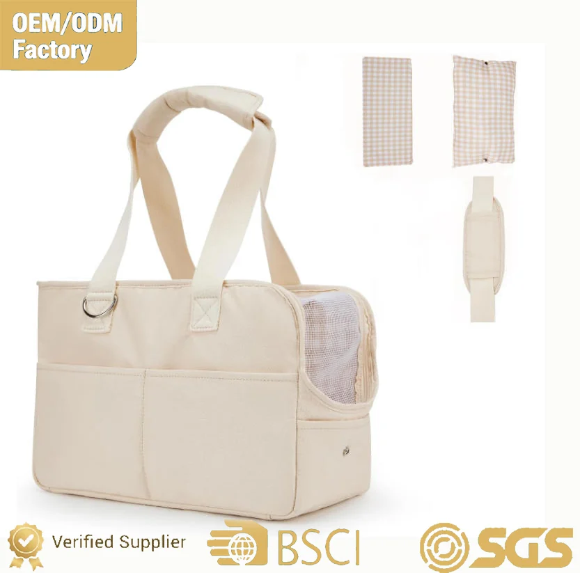 Custom striped neoprene pet carrier tote for private label bag manufacturing