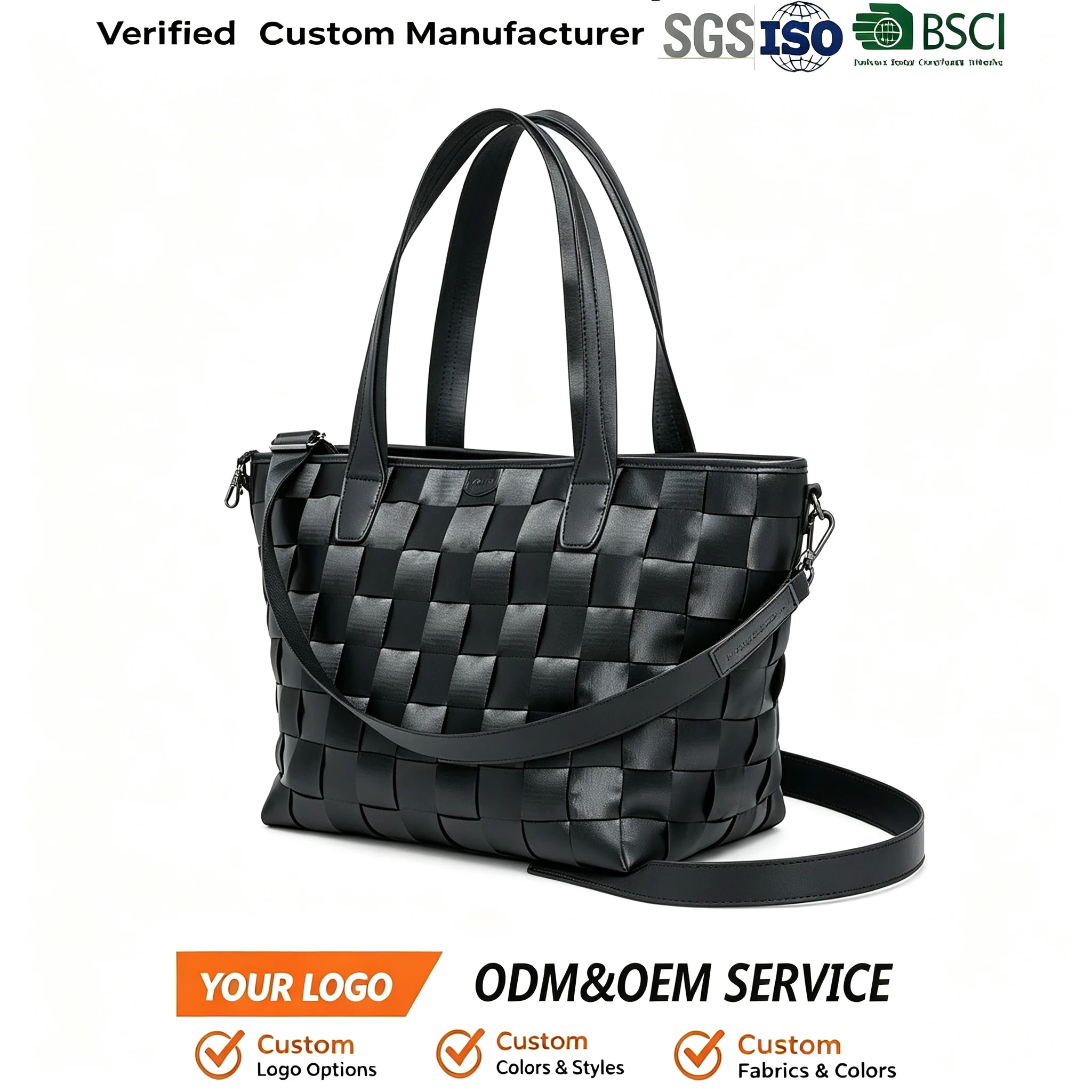 Custom woven pu tote bag for private label bag manufacturing