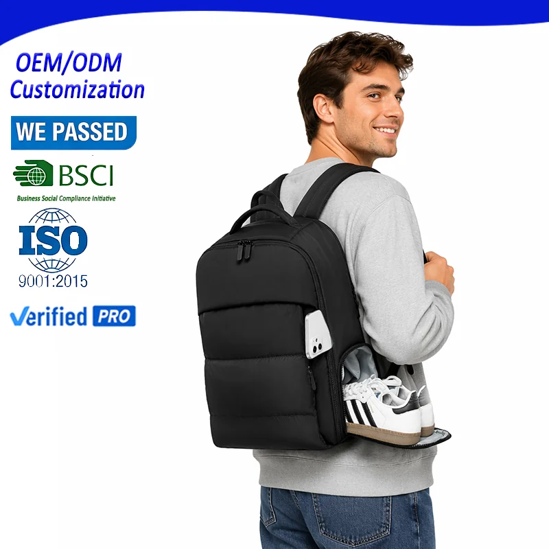 Custom Puffy Travel Backpack With Shoe Compartment