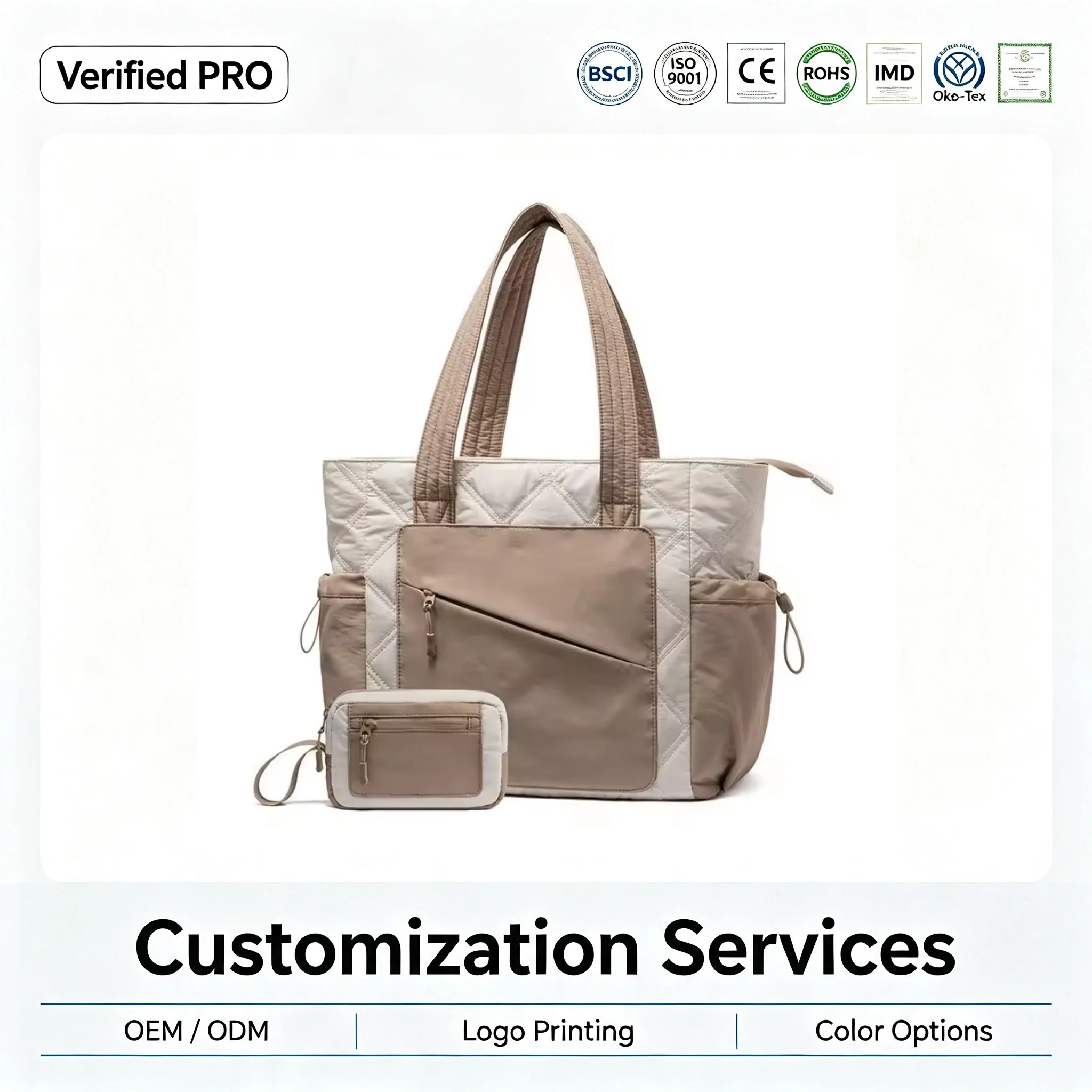 Custom quilted work tote bag for private label bag manufacturing