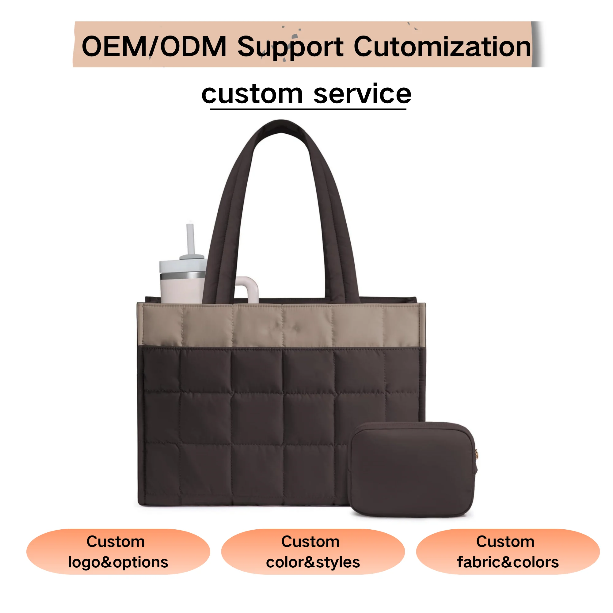 Custom diamond quilted laptop tote for private label bag manufacturing