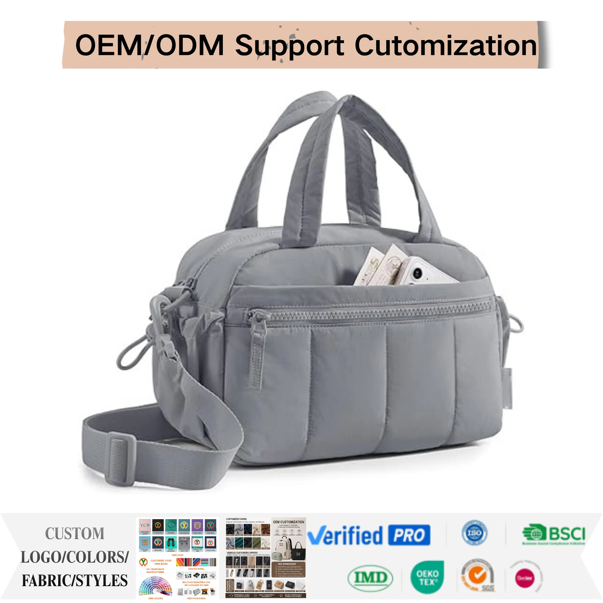 Custom soft handle crossbody tote bag for private label bag manufacturing