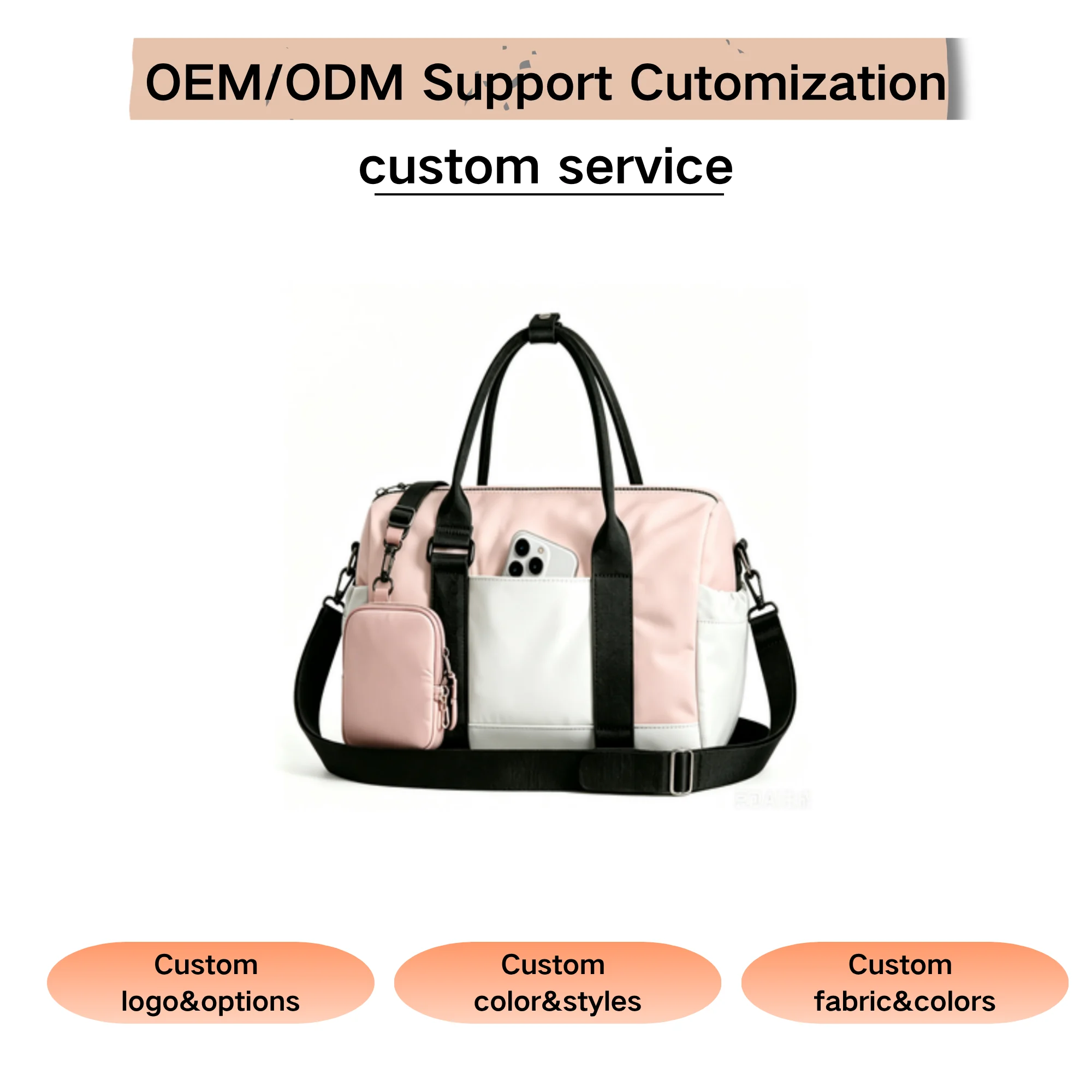 Custom large nylon travel tote bag for private label bag manufacturing