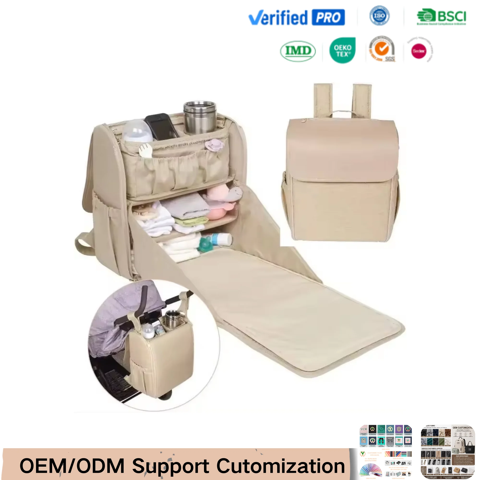 Custom changing station diaper backpack for private label bag manufacturing