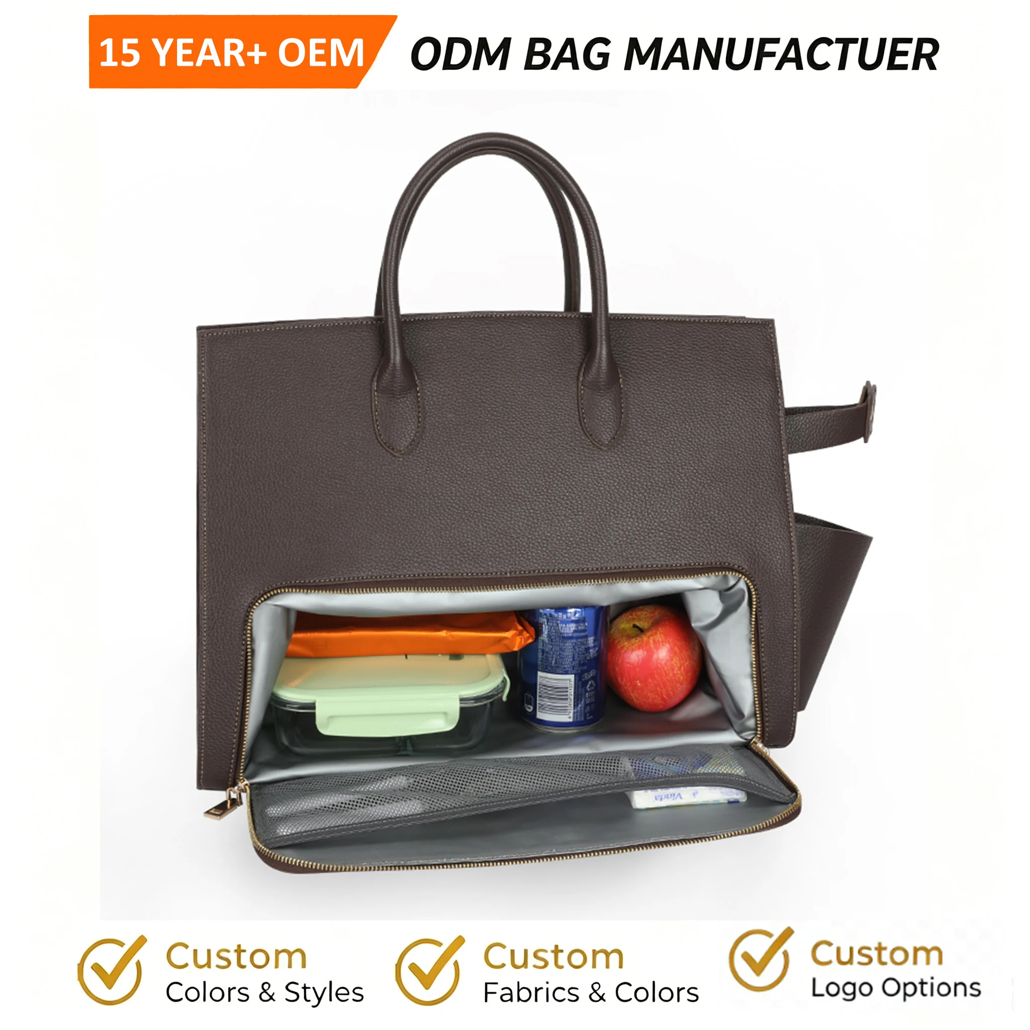 Custom laptop tote with lunch compartment for private label bag manufacturing