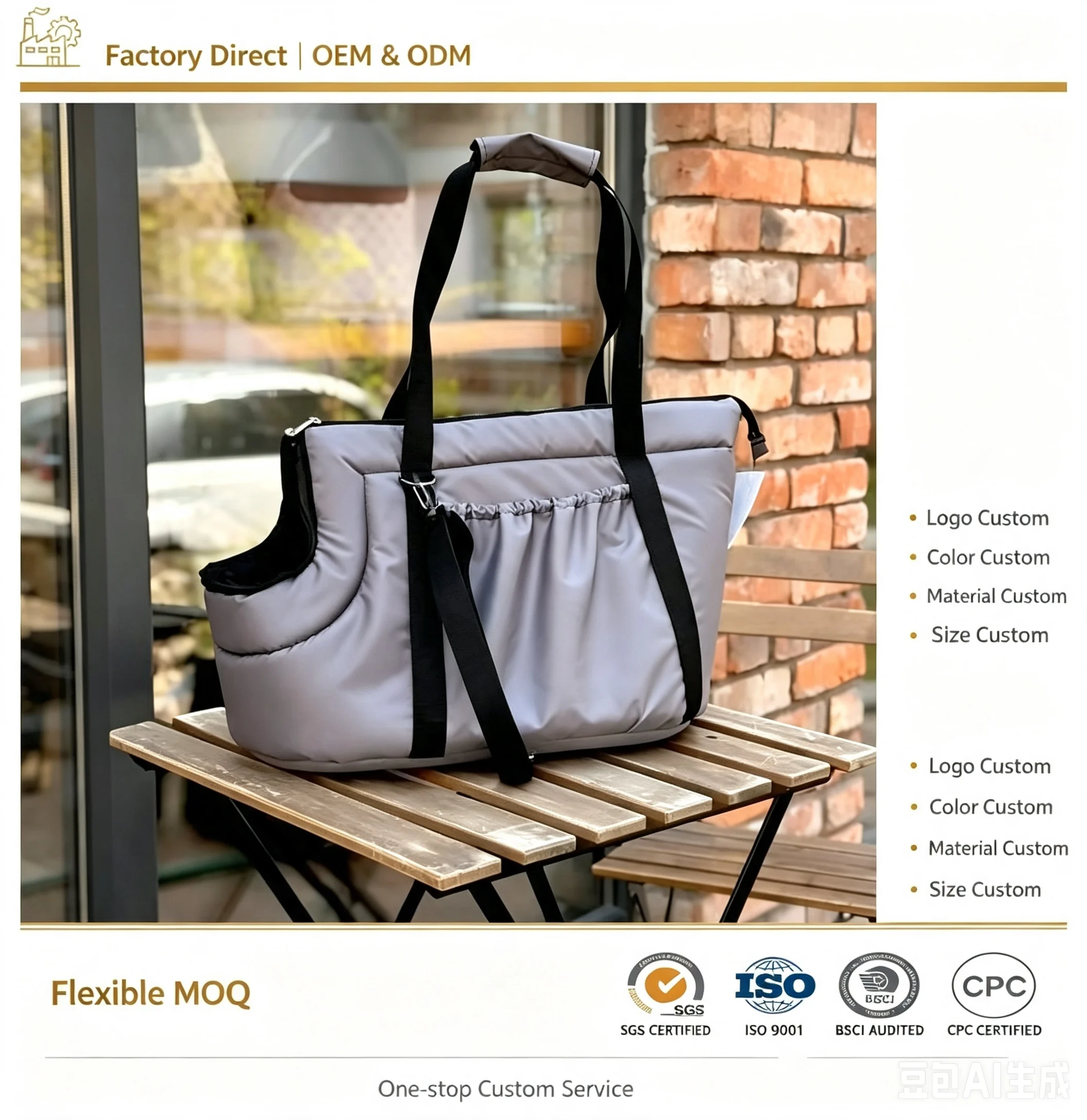 Custom Open Top Dog Carrier Tote