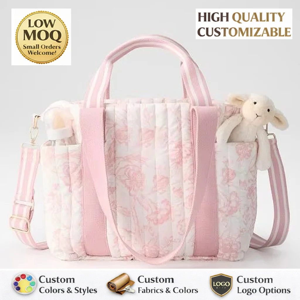 Custom floral quilted diaper bag for private label bag manufacturing