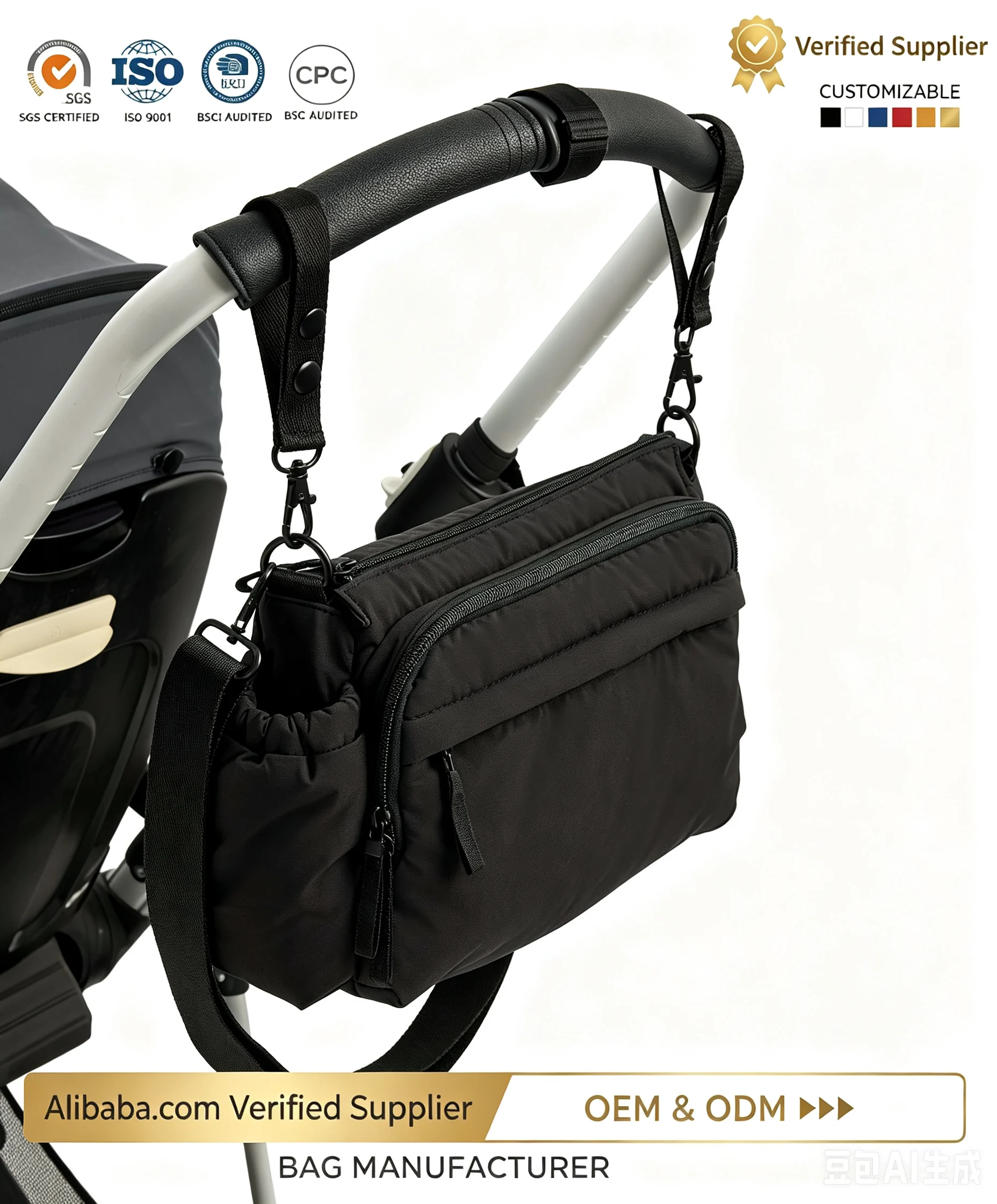 Custom quilted stroller organizer bag for private label bag manufacturing