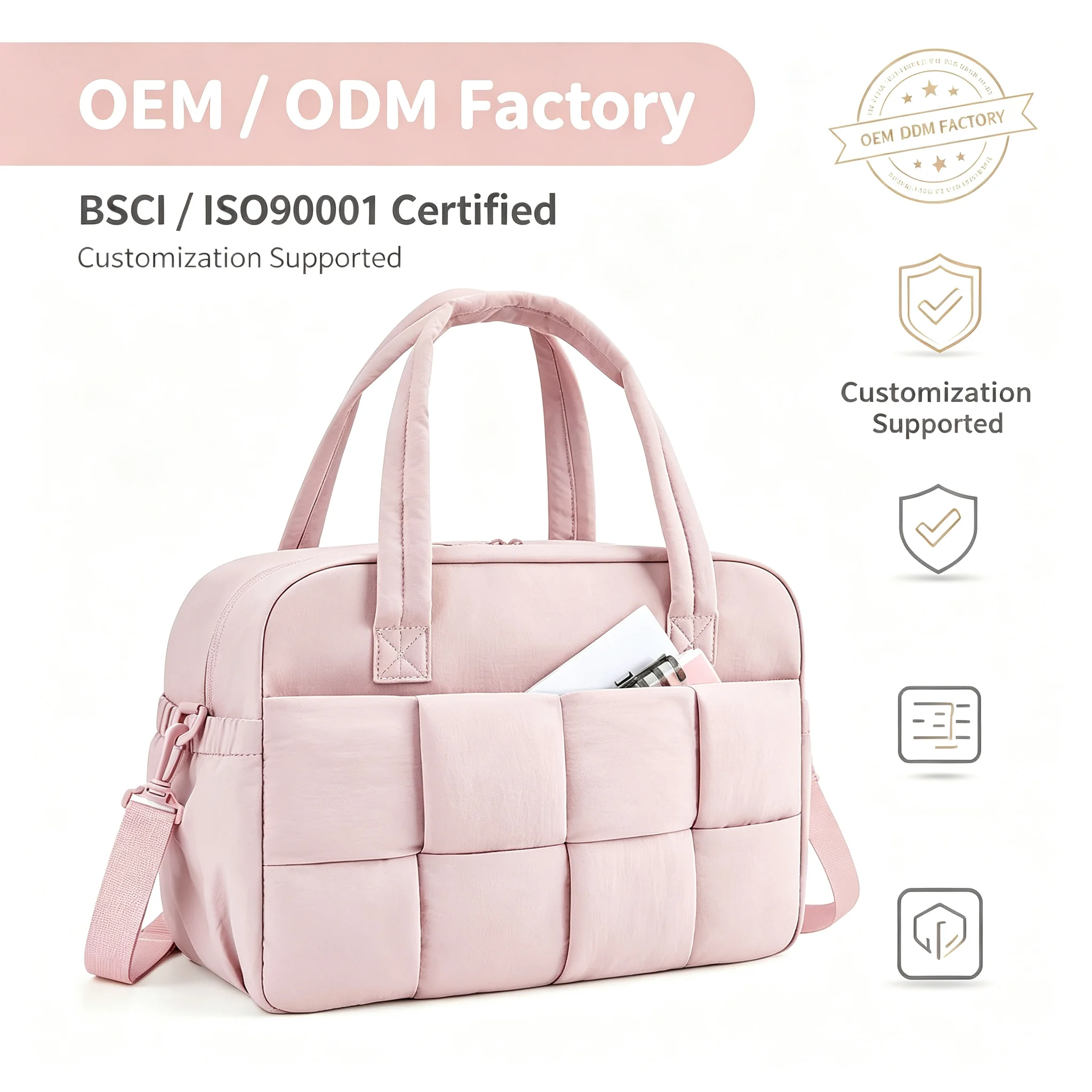Custom Foldable Nylon Fashion Weekender Gym Bags for