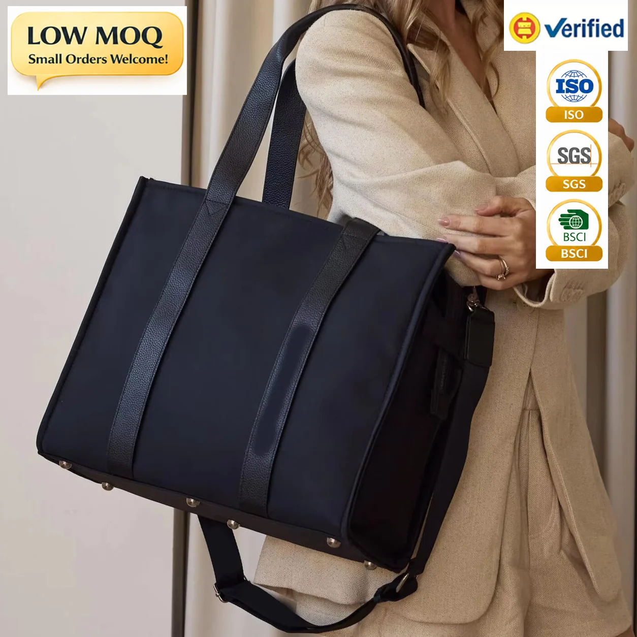 Custom Women's Nylon Tote Bags Custom Fashion Zipper for private label bag manufacturing