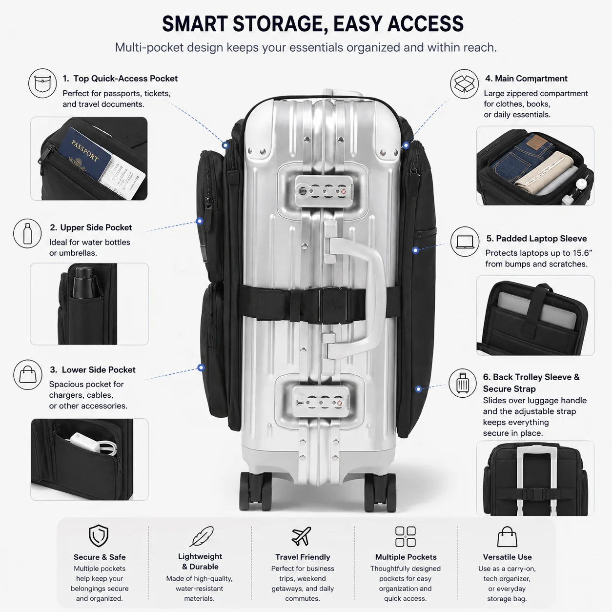 Custom Cabin Multi-Pockets Adjustable Cabinet Organizer Portable Luggage