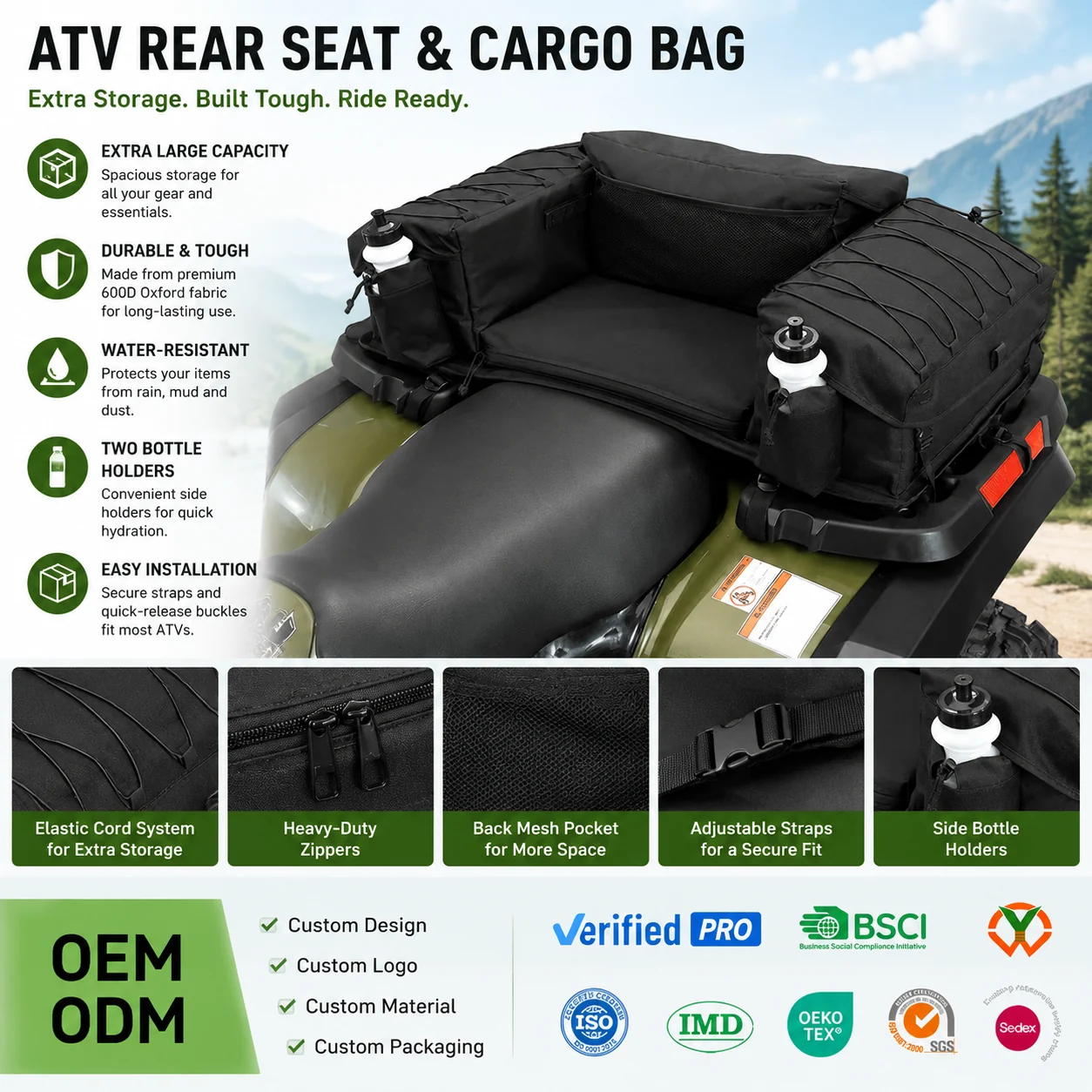 Custom Large Capacity ATV Rear Bag with Storage