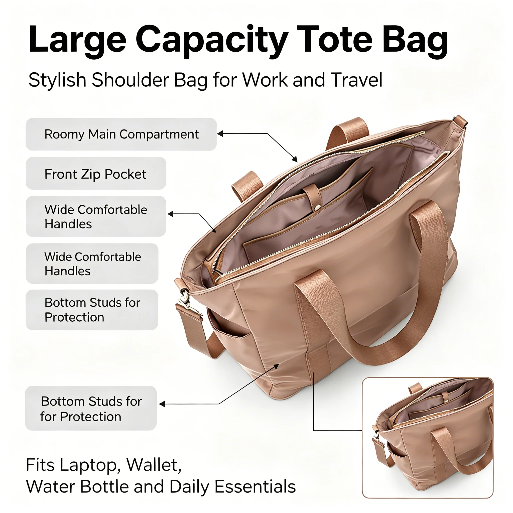 Custom Women Nylon Tote Bag Large Capacity Multi-Pocket for private label bag manufacturing