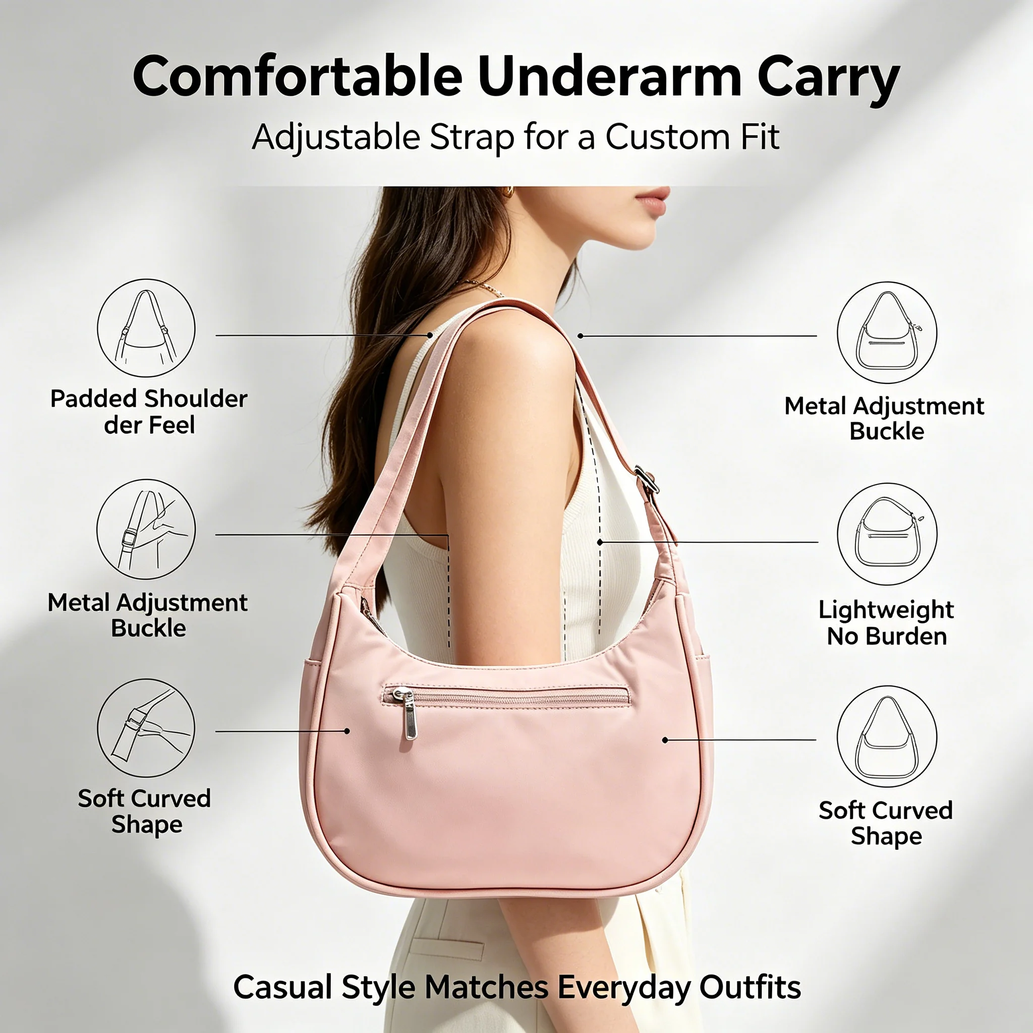 Custom Half Moon Hobo Crossbody Bag for Women for private label bag manufacturing