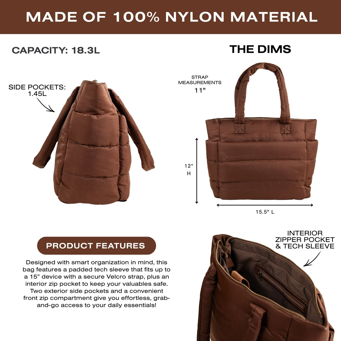 maatwerk nylon puffer totetas