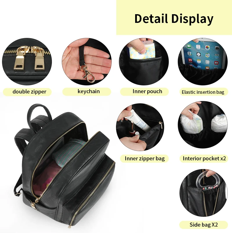 Custom Portable Large Capacity PU Leather Diaper Backpack